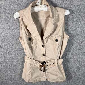 Y2K VTG Preppy Utility Cargo Waistcoat Vest Belt Layering Womens Sz L Blouse